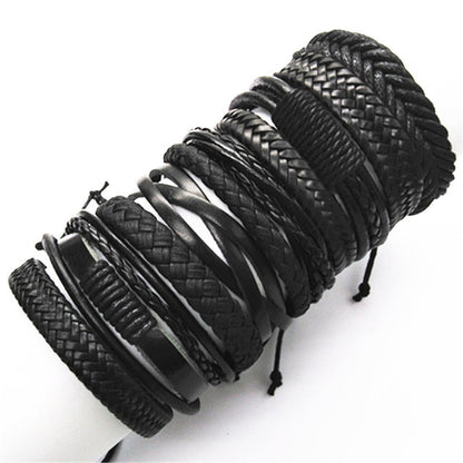 Woven Leather Bracelet Stack — Set of 10