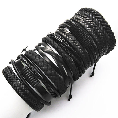 Woven Leather Bracelet Stack — Set of 10